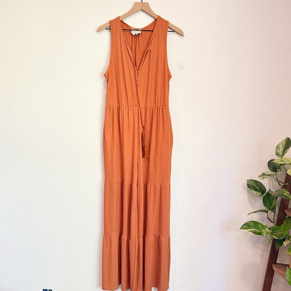 Anthropologie Saturday Sunday Ribbed Wide Leg Jumpsuit Orange Size M